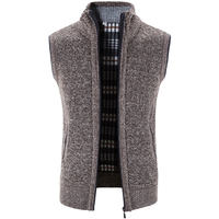 Spring and autumn new solid-color stand-up collar cardigan for men, Korean-style fleece and thickened knitted sweater, vest for men's wear thumbnail 4