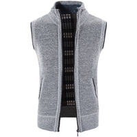 Spring and autumn new solid-color stand-up collar cardigan for men, Korean-style fleece and thickened knitted sweater, vest for men's wear thumbnail 2