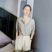 女高级感轻奢通勤职业商务半袖 气质立领灰色衬衫 2026新款 正肩衬衣