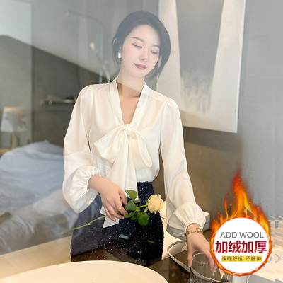 加绒衬衫飘带内搭通勤