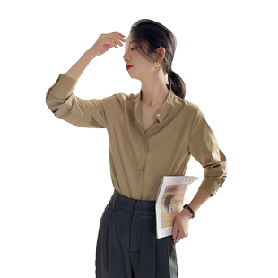 2026春款美拉德高级感立领衬衫女抗皱职业装圆领长袖高端内搭上衣