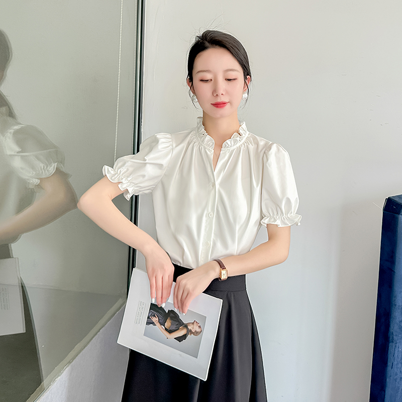 法式高级感不易皱短袖衬衫