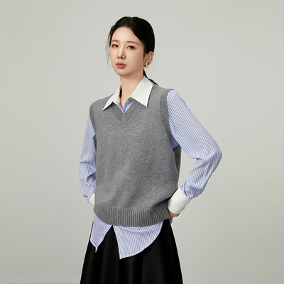 基础款v领针织马甲背心