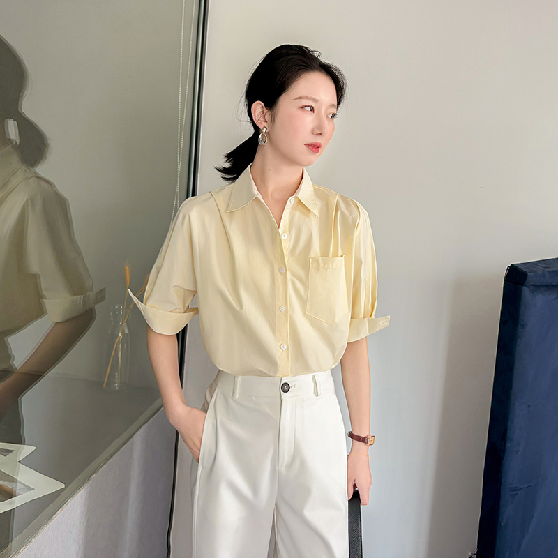 纯棉半袖时尚衬衫女宽松显瘦