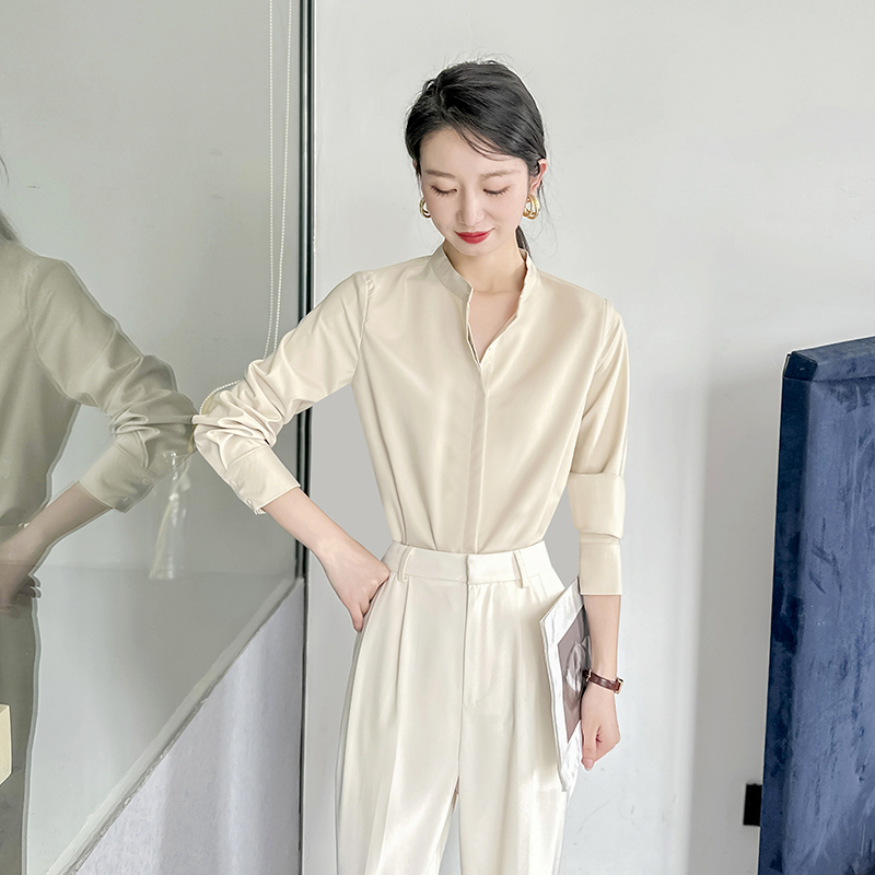 立领衬衫女高端长袖春季2026新款女装干练大牌气质职业ol抗皱上衣