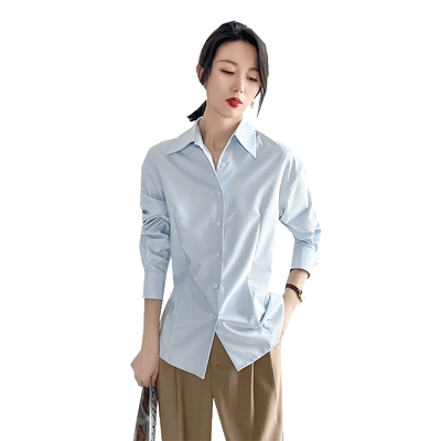 通勤长袖修身收腰衬衫搭配马甲