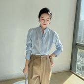2026新款 女蓝色长袖 职业装 立领衬衫 抗皱设计感小众工装 气质衬衣春