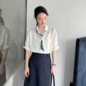 白色衬衫 设计感宽松纯棉上衣 短袖 女职业轻熟风半袖 轻奢高级感正装