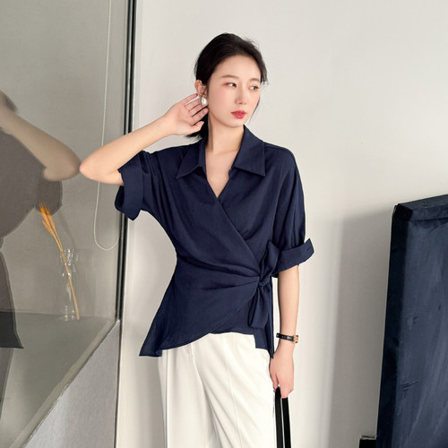 亚麻衬衫女轻奢高级感中袖