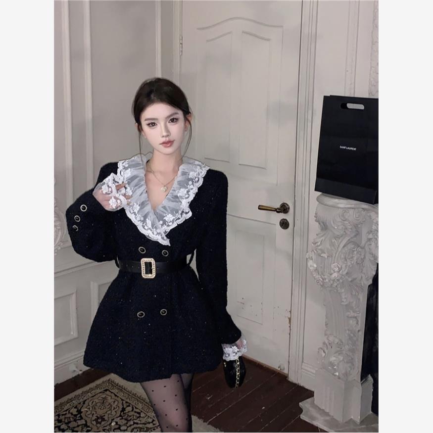 赫本小香风高级感黑色西装连衣裙女秋季高端名媛气质生日小礼裙子