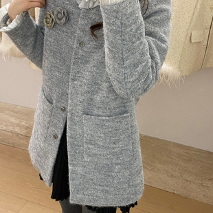 童心新小香风木耳边领中长款保暖羽绒服外套(配可拆卸胸针)57921