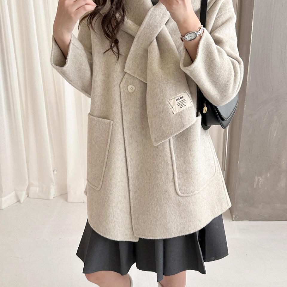 童心感围巾双面保暖羊毛外套(配可拆卸围巾)(含100绵羊毛)B1010