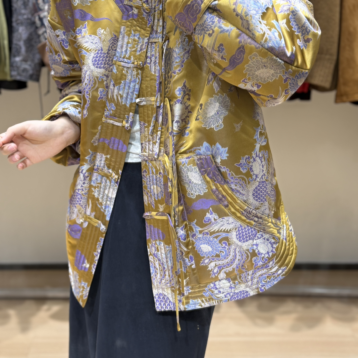 童心家式国风提花立领长袖双盘扣保暖羽绒服外套JU16191