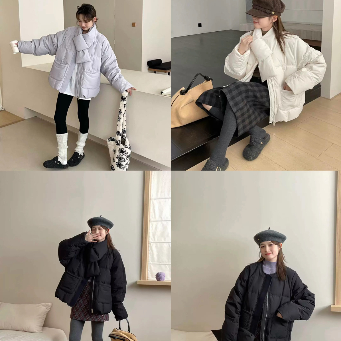 童心新款韩版小众设计感小方块中长保暖羽绒服外套(配围巾)72145