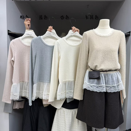 26秋款上新ZOE.INS韩系拼接花边上衣毛衣FW0576