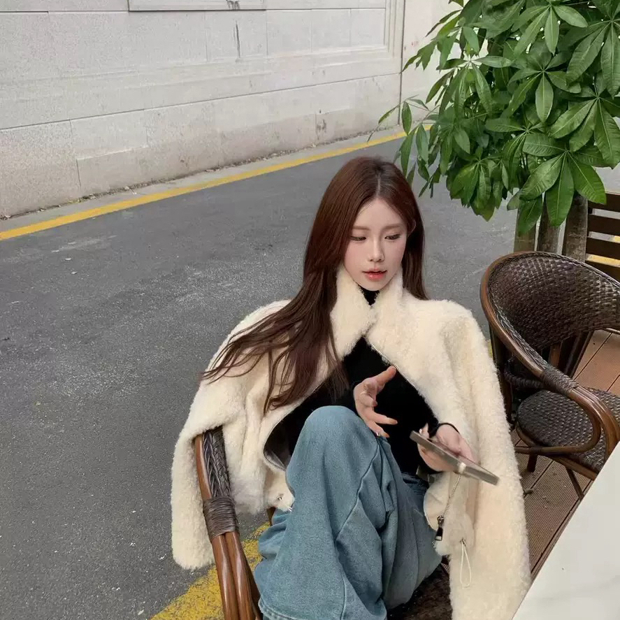 童心家看撞色系韩系立领羊羔毛宽松显瘦减龄短外套NN3695778