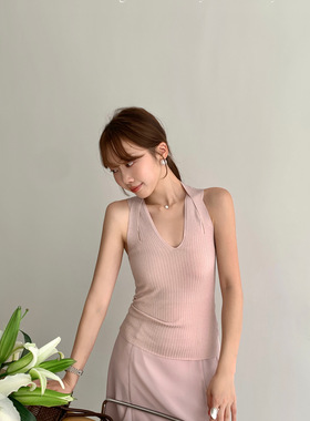 童心OWENANA星纱织月·v领修身坑条细闪简约淑女甜美设计感针织背