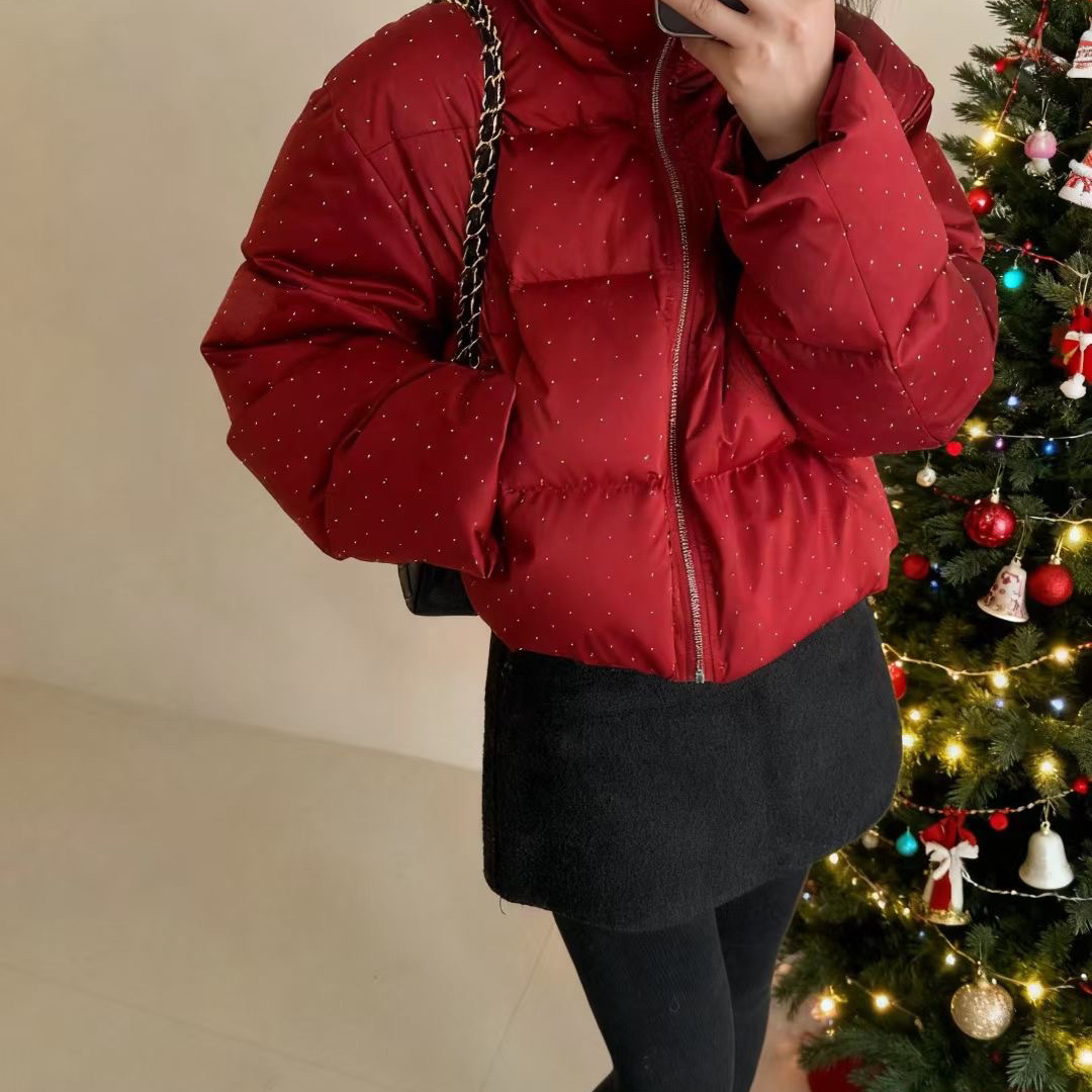 童心诞氛围感满满立领短款亮钻设计小个子保暖羽绒服外套N9609