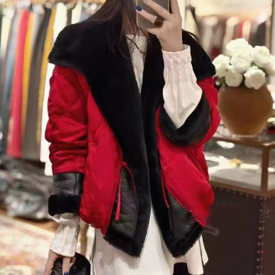 童心上新皮毛一体拼接大毛领时尚短款小个子保暖羽绒服外套95679