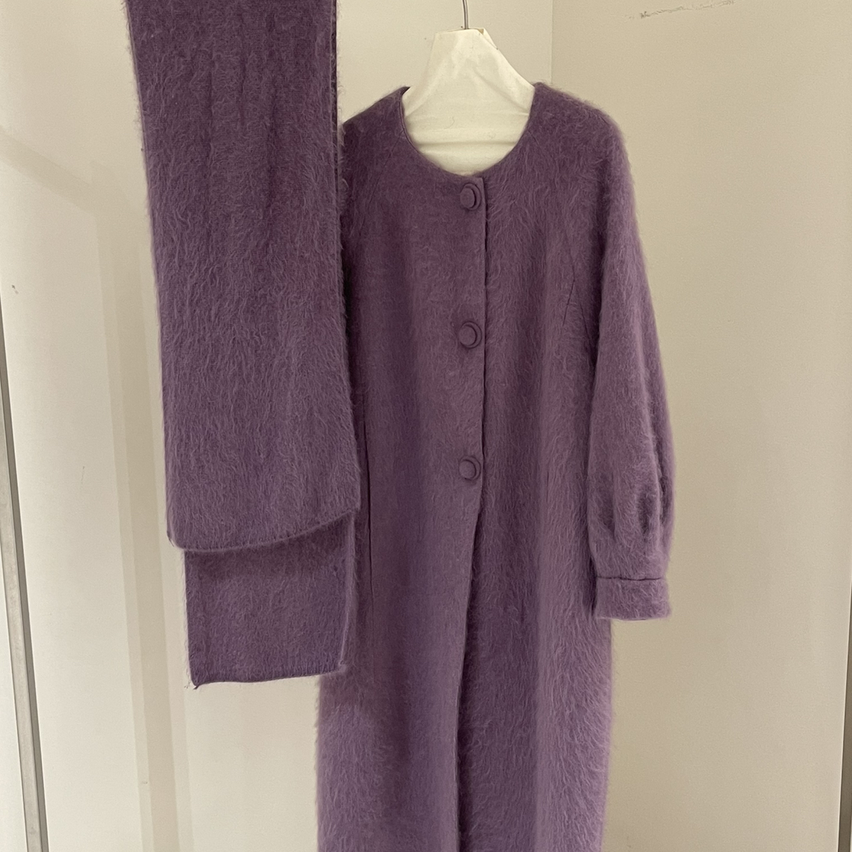 童心羊毛拉绒长款大衣羊毛外套(配围巾)（含94.8绵羊毛）OMX505-1