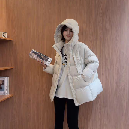 童心源重磅设计感保暖遮肉飘带连帽柔软羽绒服(含90白鸭绒)17085