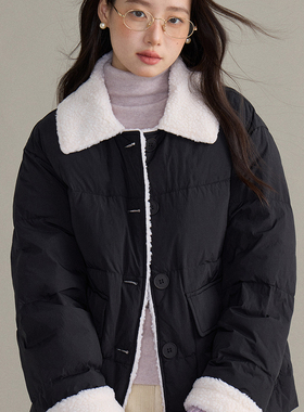 童心家冬上新复古撞色拼接翻领外套加厚羽绒服N0104D