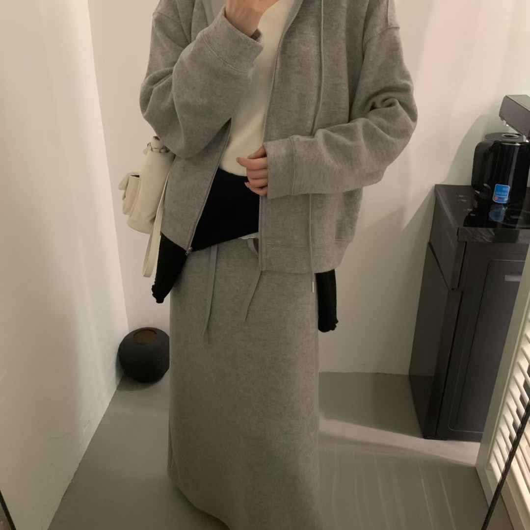 童心家上新冬慵懒风ootd休闲女加厚卫衣上衣+半裙两件套套装TL307