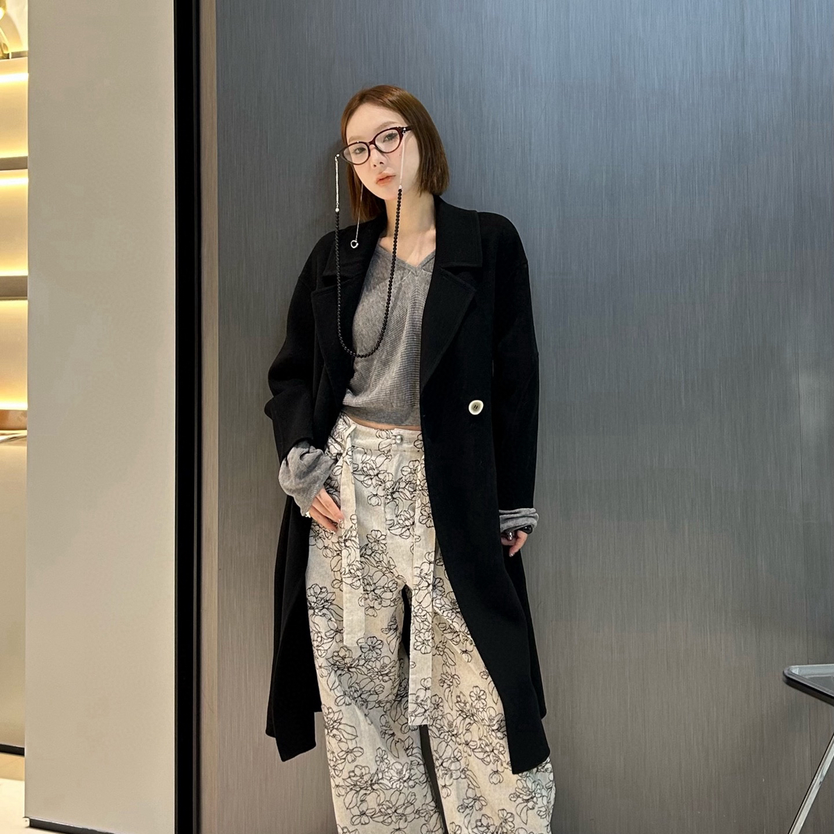 童心家通勤简约大方宽版显瘦保暖羊毛中长款大衣含95羊毛R9066