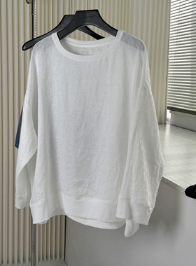 童心然麻空调房T恤衫女圆领长袖宽松百搭休闲小衫YS2-zl-77S281