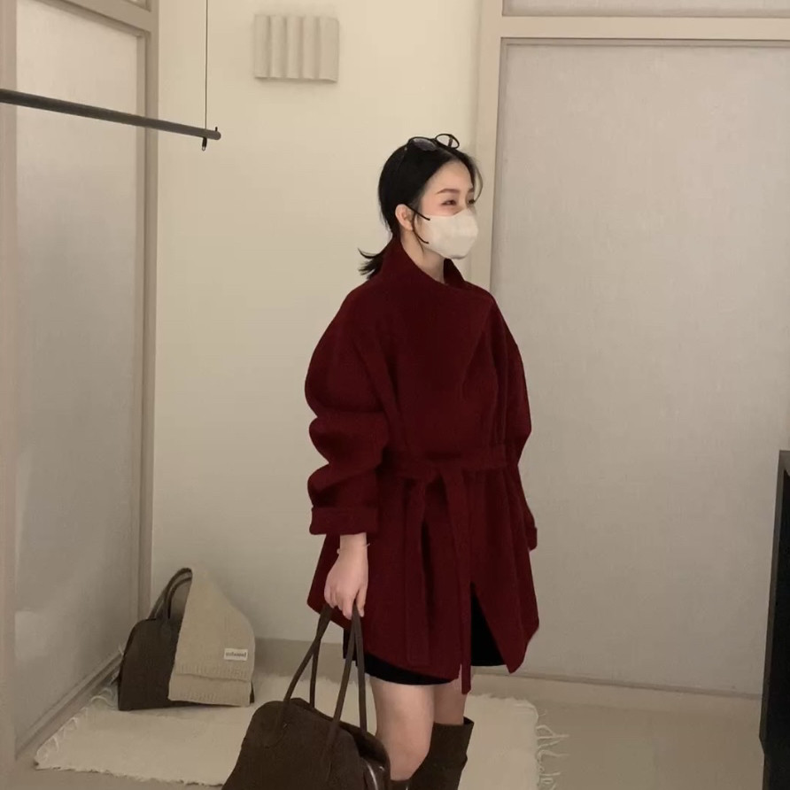 童心设计满满气质中长羊绒羊毛外套(配腰带)（含100澳毛）5550-2