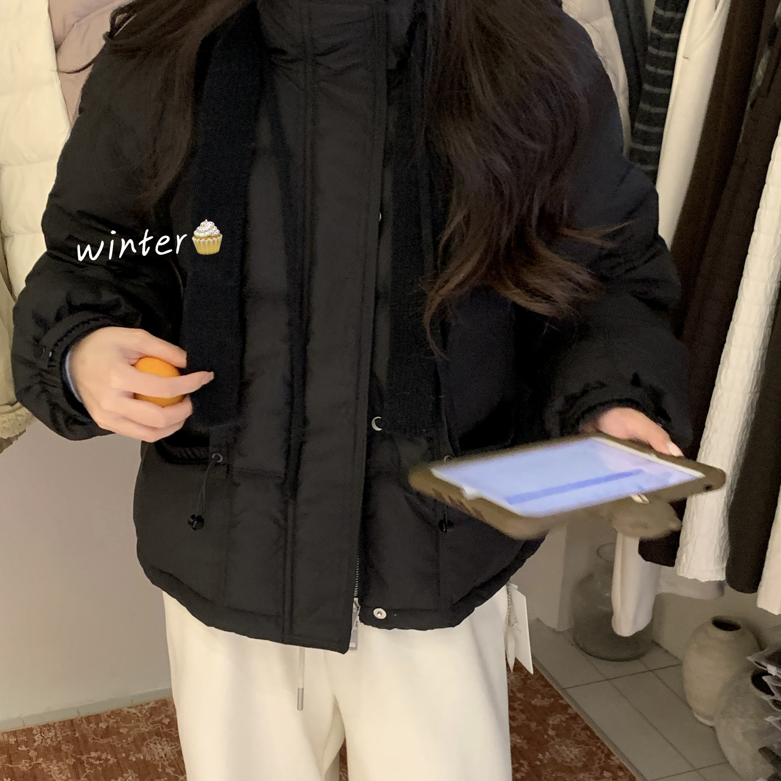 童心长袖设计感毛线帽百搭通勤保暖羽绒服外套(配可拆卸帽)f6853