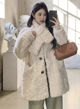 童心家卸围脖皮草女冬慵懒风宽松保暖皮毛一体外套(配围巾)28865