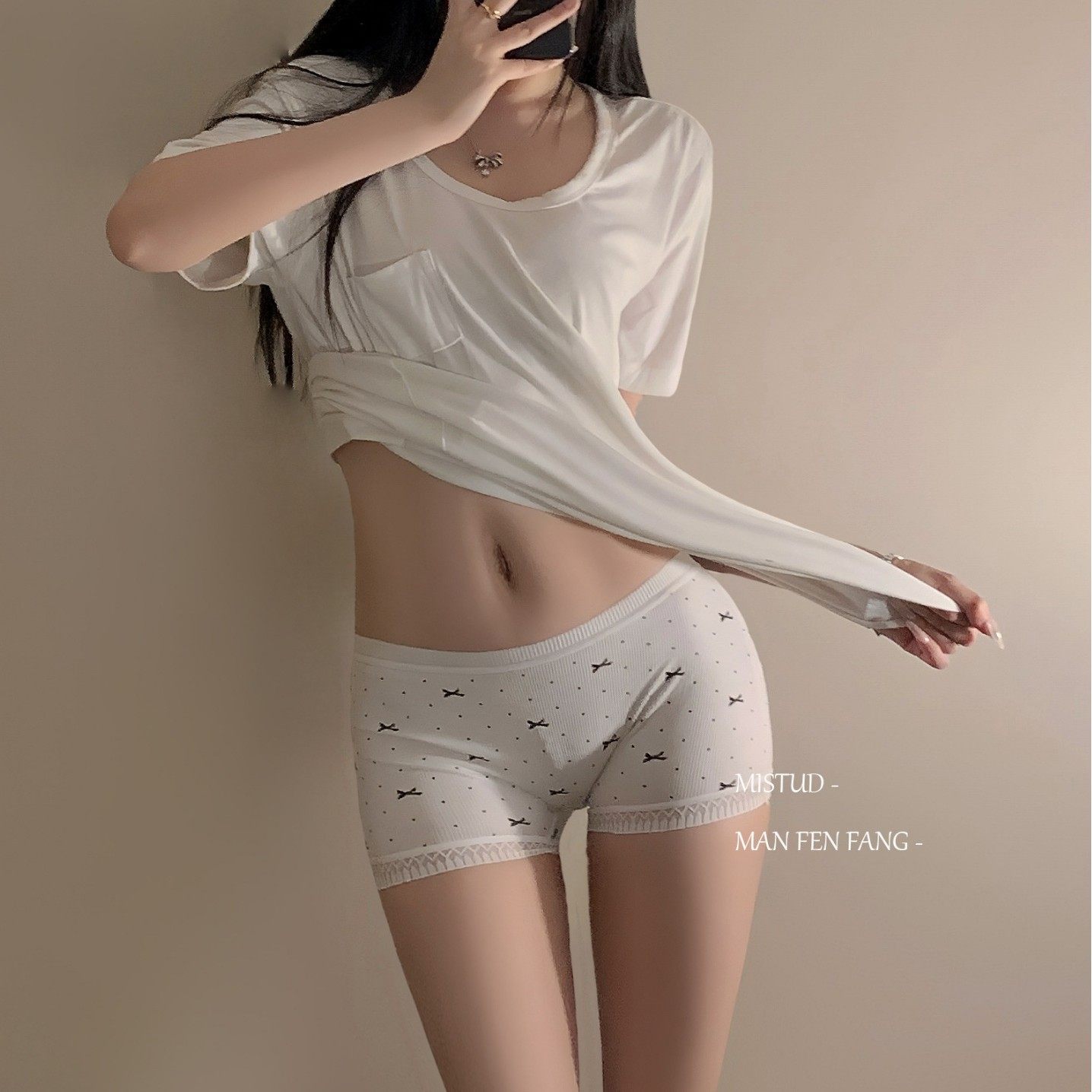 甜美清新ts伪娘内裤小碎花女装大佬平角低腰包臀男娘二合一安全裤