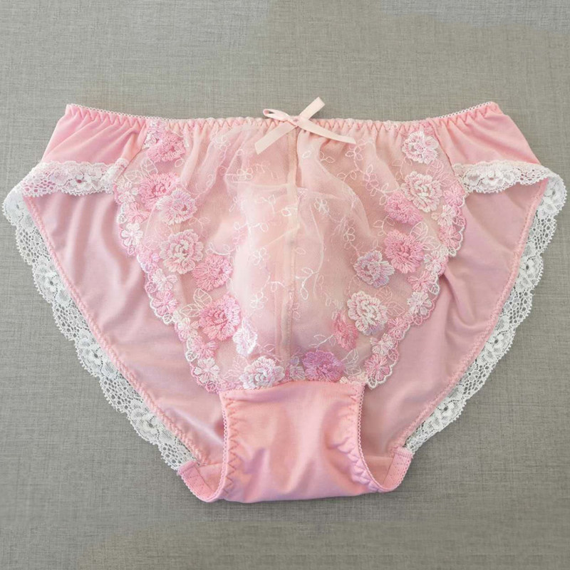 性感男士情趣伪娘大码内裤蕾丝花边女装大佬可爱甜美粉色三角裤女