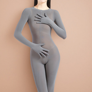 伪娘120D秋冬天鹅绒五指连体衣中厚保暖紧身高弹性感男娘连身丝袜