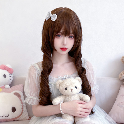 甜美ts伪娘假发双马尾男娘长卷发头套仿真姬发式大波浪长发cd变装