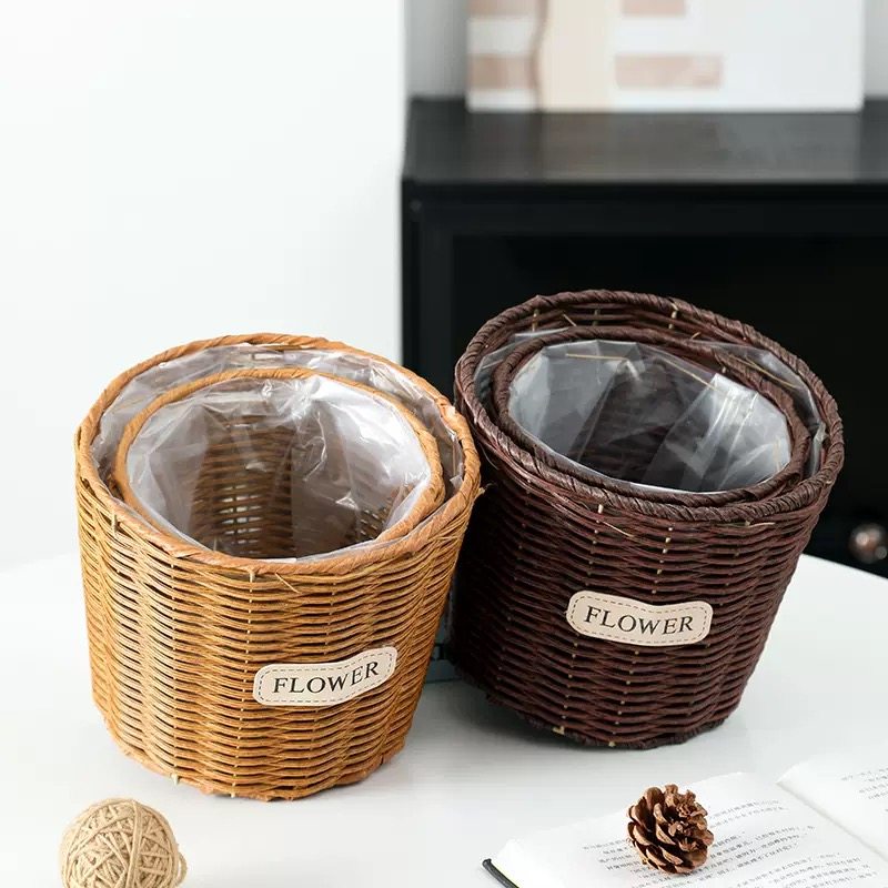 草编花篮藤编竹编创意手工编织插花干花多肉蝴蝶兰花盆手提花篮子