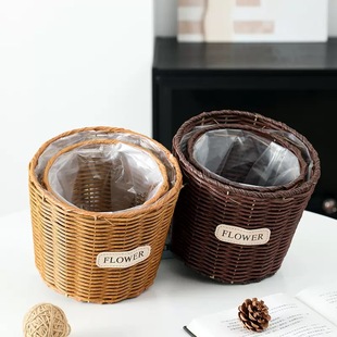 草编花篮藤编竹编创意手工编织插花干花多肉蝴蝶兰花盆手提花篮子