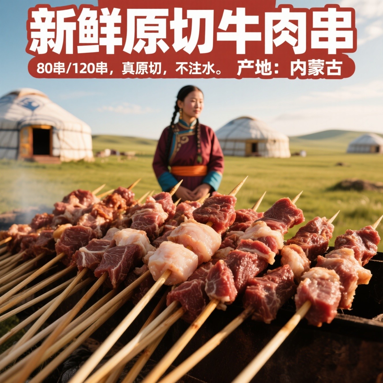 诺伯豪斯内蒙大草原羔羊手把小牛羊肉串 草原溜达羊肉串20串 120g
