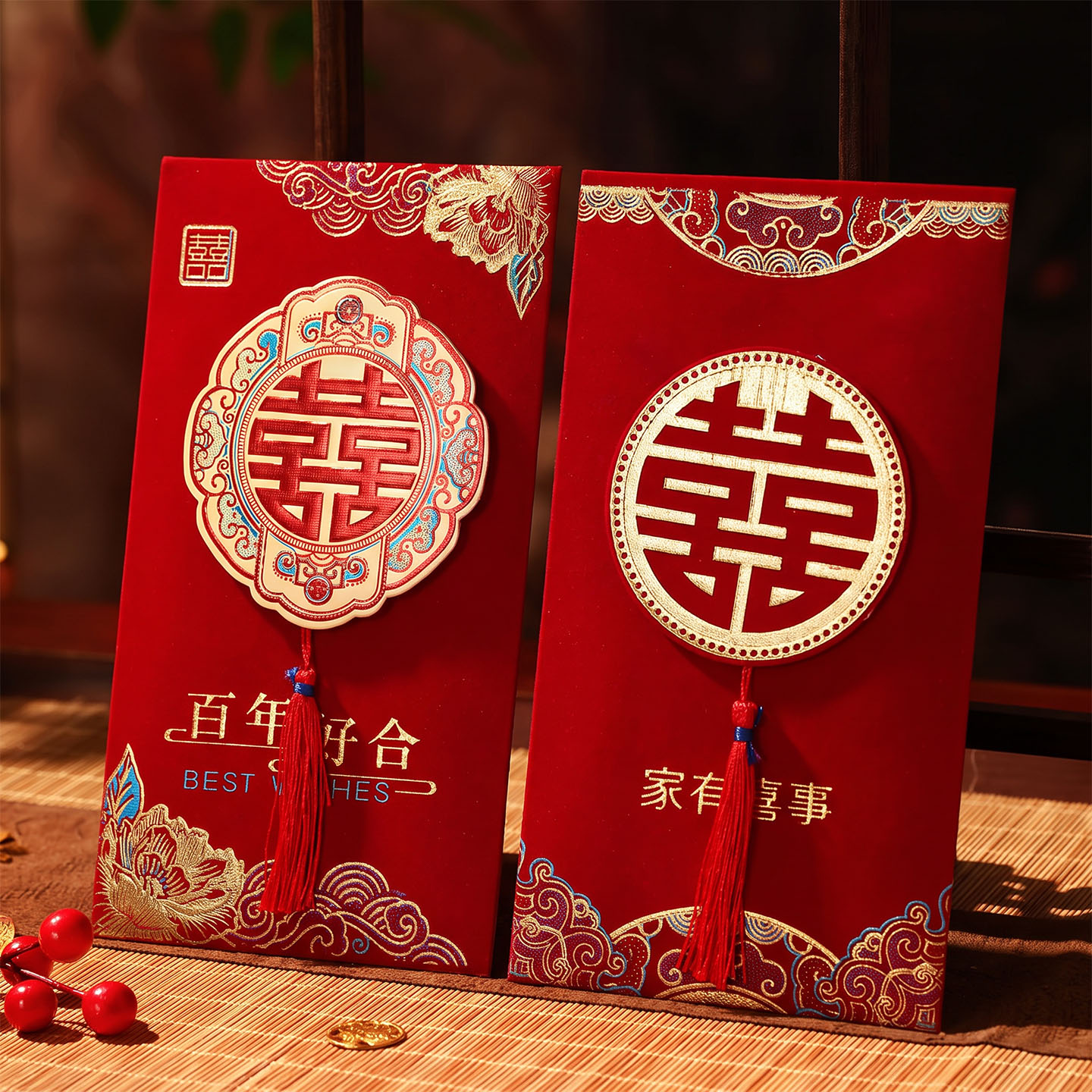 中式万元大红包喜字流苏利是封图片
