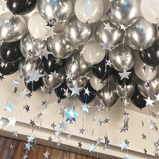 银色金属乳胶加厚气球星星挂饰儿童生日装饰场景布置屋顶装扮套餐