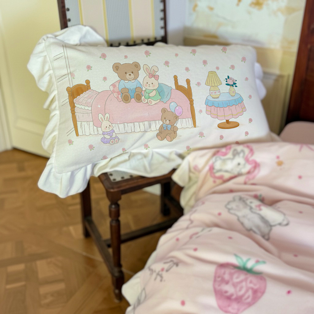 独创牛奶绒花边枕套卡通加厚枕头芯套皮加绒少女心靠腰枕可爱单双