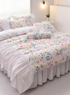 田园风床上用品四件套少女心全棉床裙小碎花被套1.5/1.8米双人床