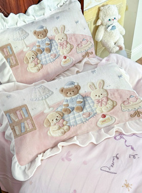 牛奶绒枕套可爱立体加厚花边原创3D萌宠双面绒一只对装枕芯套巾皮