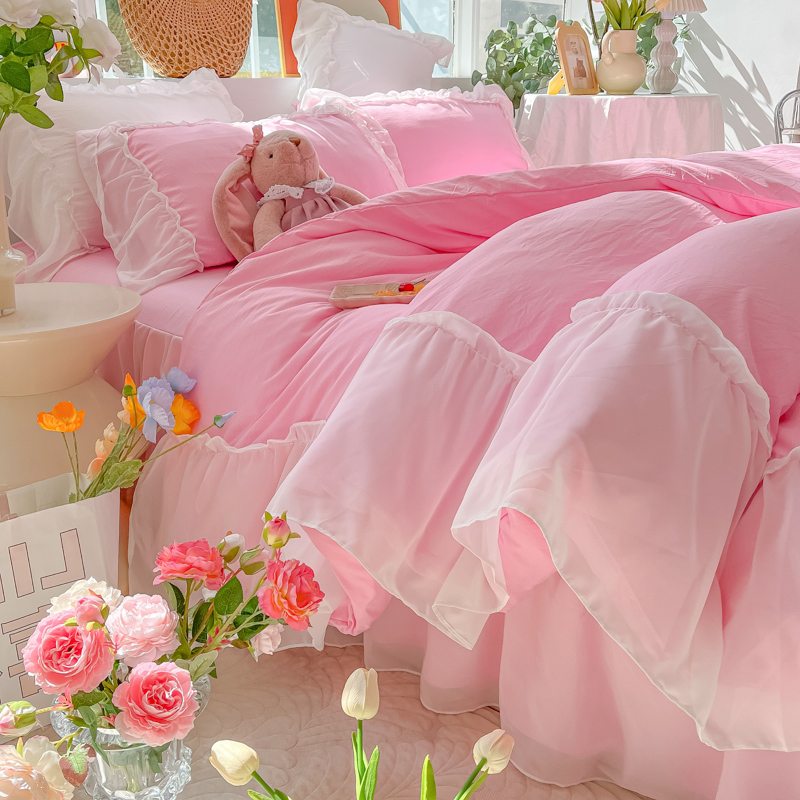 水洗棉雪纺四件套水洗棉少女心