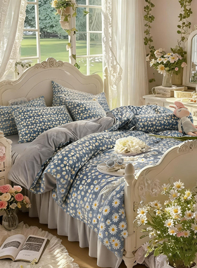 田园风小雏菊青牛奶绒三四件套双面加绒加厚冬季床品保暖被套床单