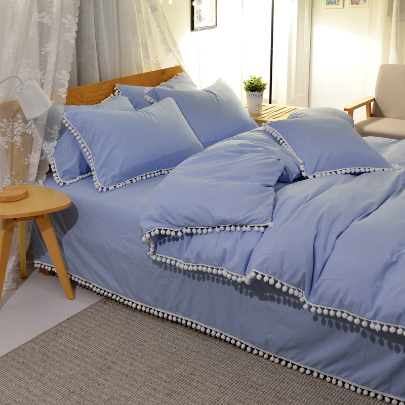 ins网红梨花毛球球全棉四件套学生宿舍三件套少女心纯棉被套床品