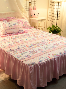 日系软萌ins风纯棉马戏团床罩床裙单件全棉床单1.8x2.0床套保护套