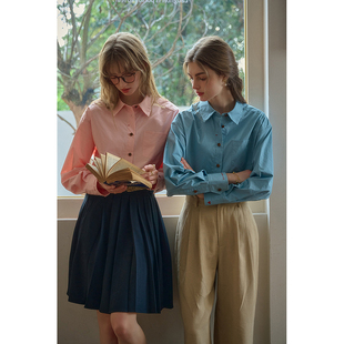 SimpleRetro手写刺绣文艺四色衬衫女春长袖休闲通勤上衣