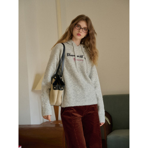 SimpleRetro冬枝图书馆 绒感圈圈纱连帽毛衣女春慵懒风针织衫上衣